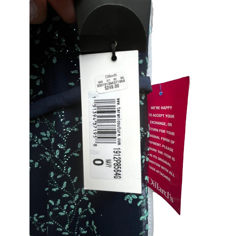 Terani Couture Glamour Deep-V Back Gown w/ Beading | sz 0 | Navy Teal | NEW! - Picture 10 of 10